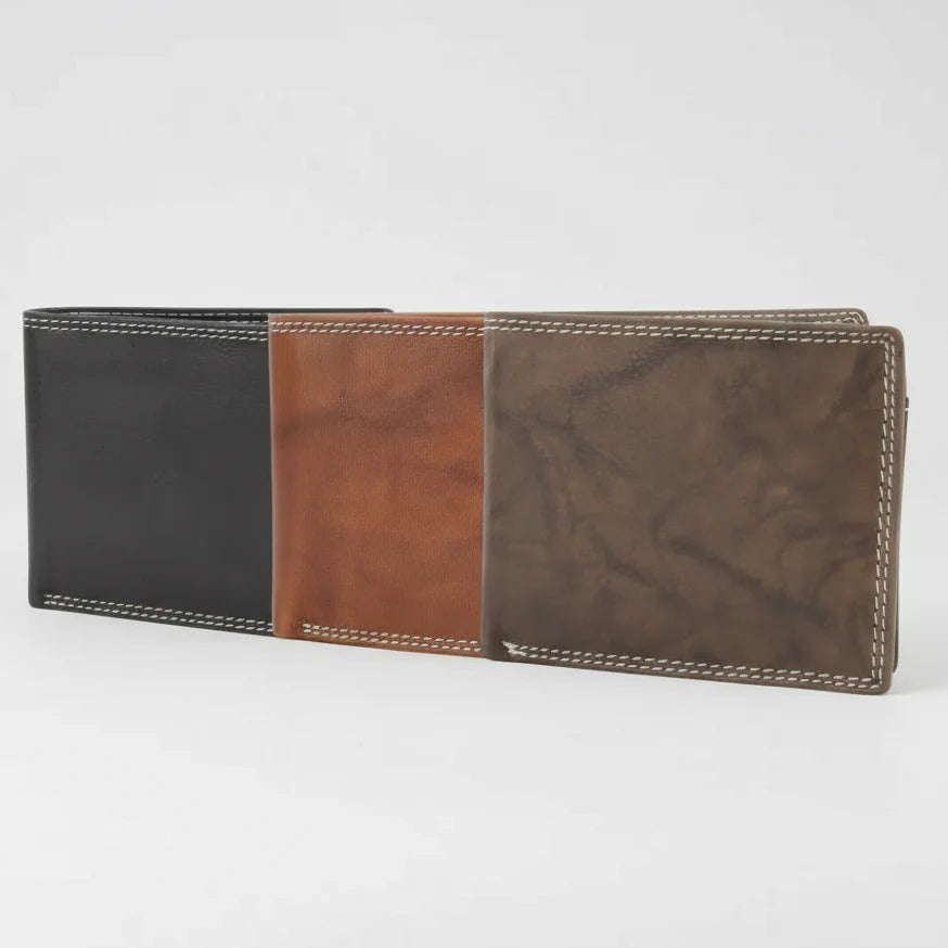 Portefeuille à deux volets pour homme en cuir huilé avec rabat sur le dessus