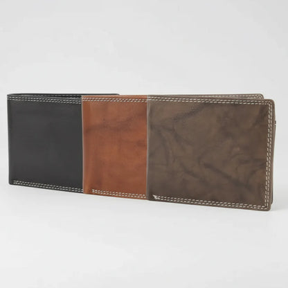 Portefeuille à deux volets pour homme en cuir huilé avec rabat sur le dessus