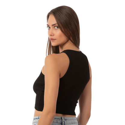 Débardeur court côtelé à col montant pour femme
