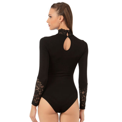 Body en dentelle à col montant pour femme