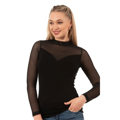 Haut en maille à manches longues pour femme avec détails à pois