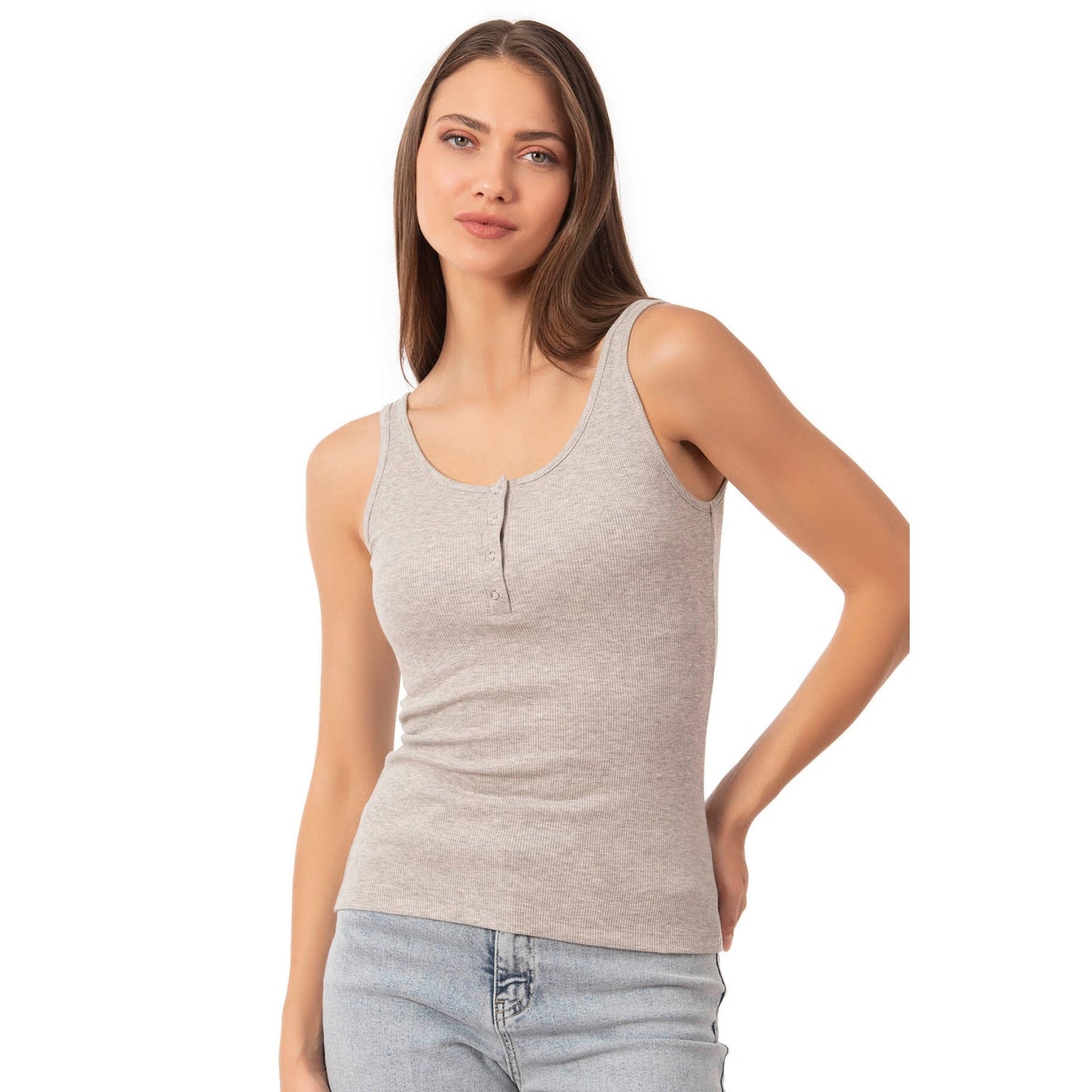 Débardeur en coton côtelé avec boutons-pression pour femme