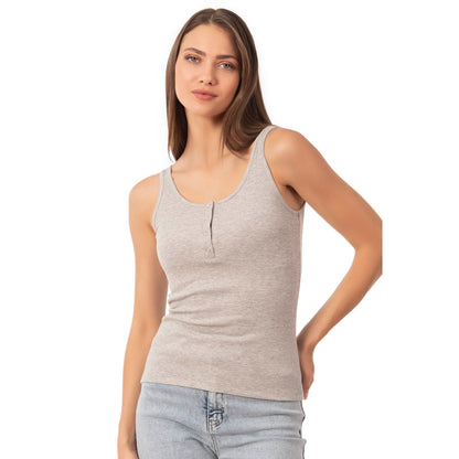 Débardeur en coton côtelé avec boutons-pression pour femme