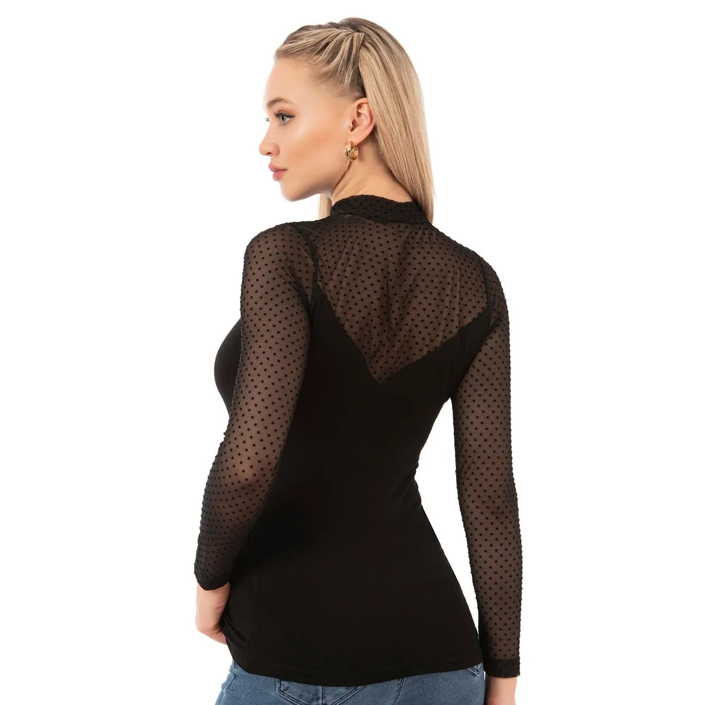 Haut en maille à manches longues pour femme avec détails à pois