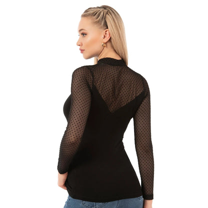 Haut en maille à manches longues pour femme avec détails à pois