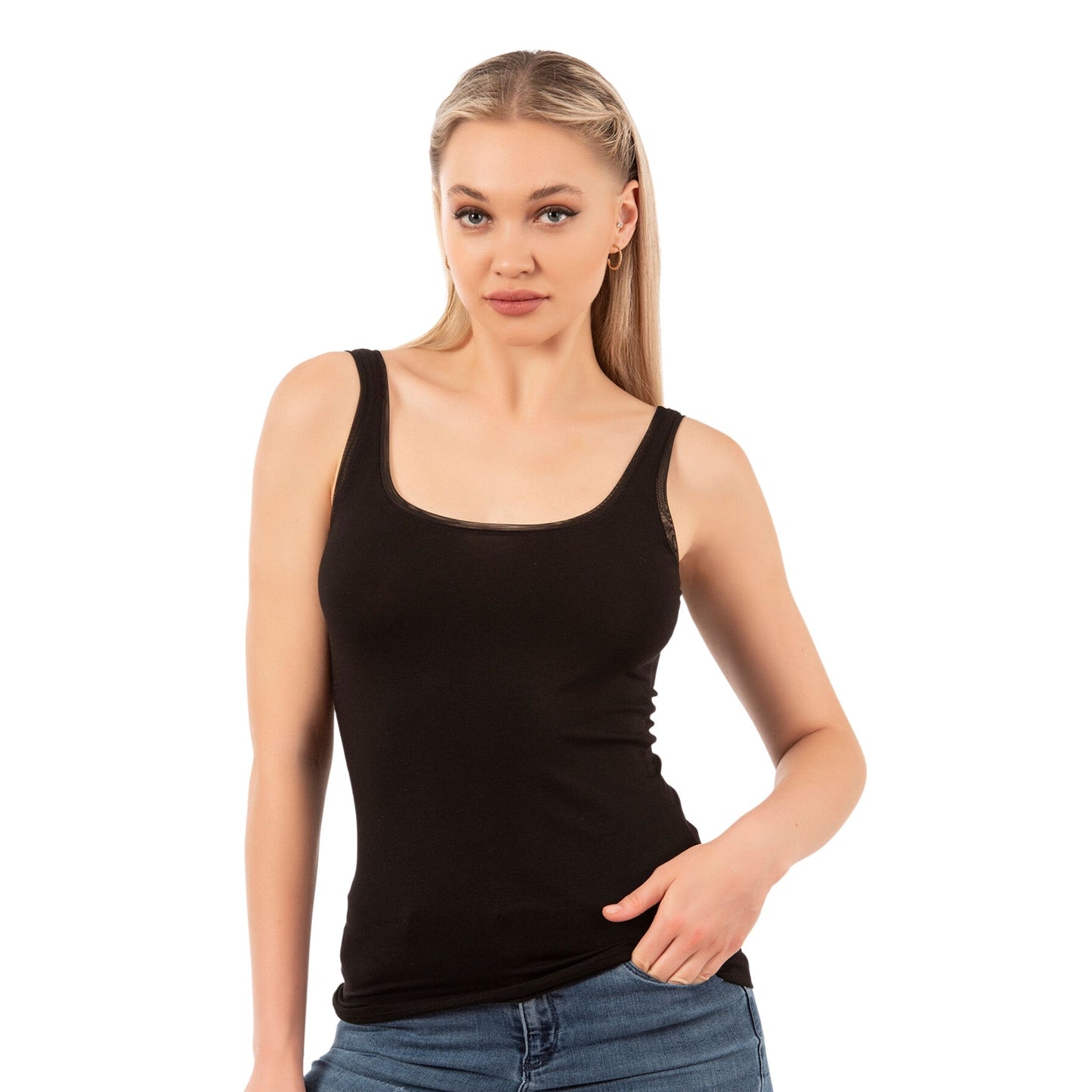 Débardeur pour femme en modal et coton avec liseré en biais