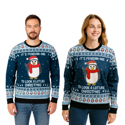Couple - Pull Adorable Pingouin avec Pompon