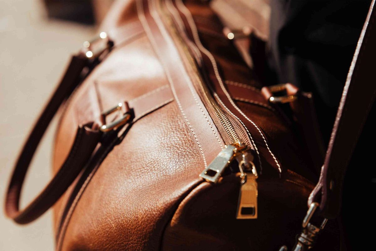 The Shield Duffle- Cognac Full-Grain Leather Duffle Bag Made in Canada