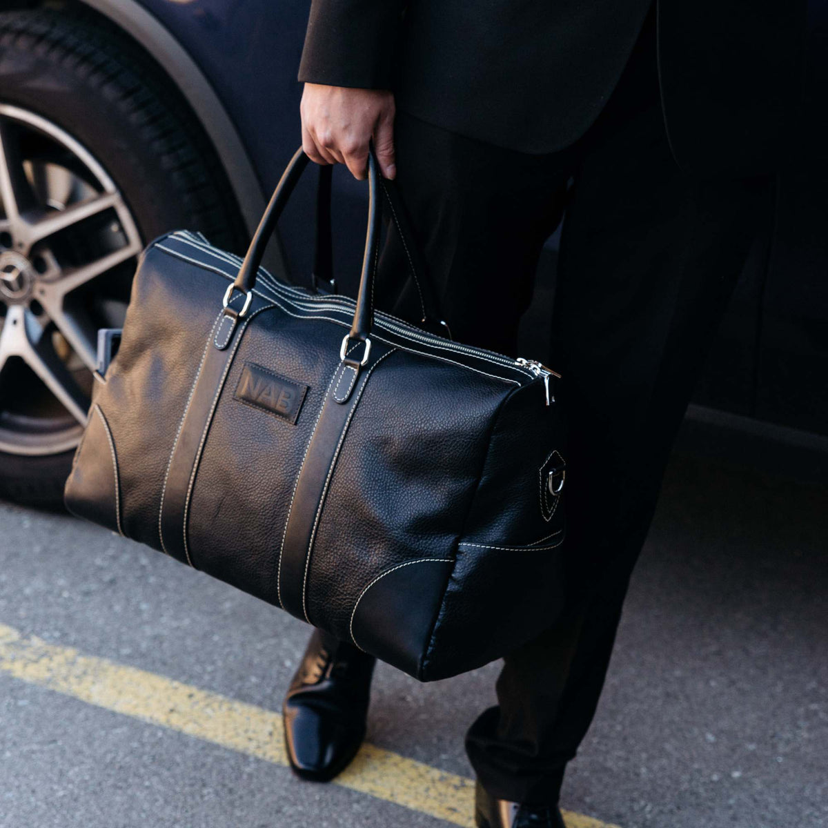 The Shield Duffle- Black Full-Grain Leather Duffle Bag Made in Canada
