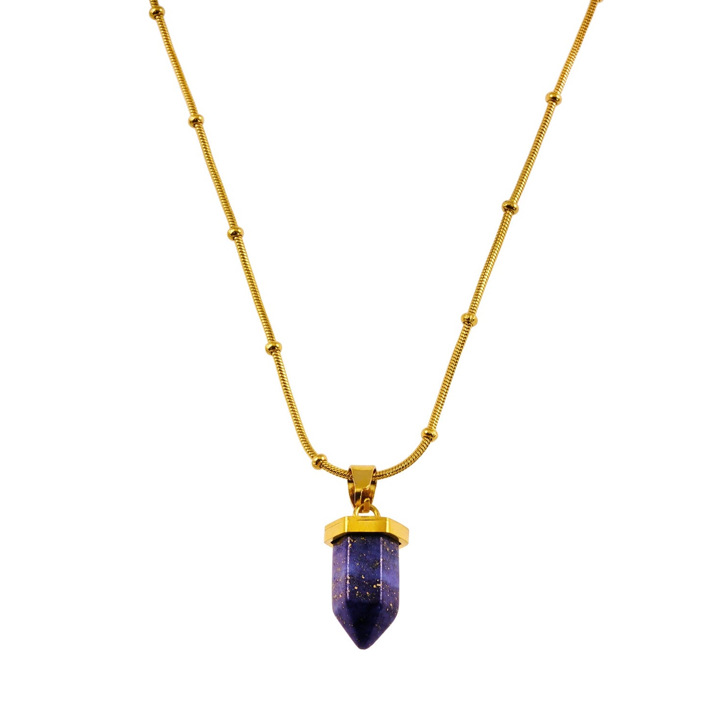 VIOLA : Collier avec pendentif en pierre de lapis-lazuli serti sur une chaîne perlée texturée peau de serpent