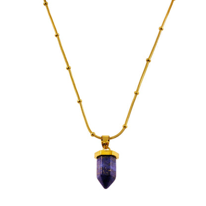 VIOLA : Collier avec pendentif en pierre de lapis-lazuli serti sur une chaîne perlée texturée peau de serpent