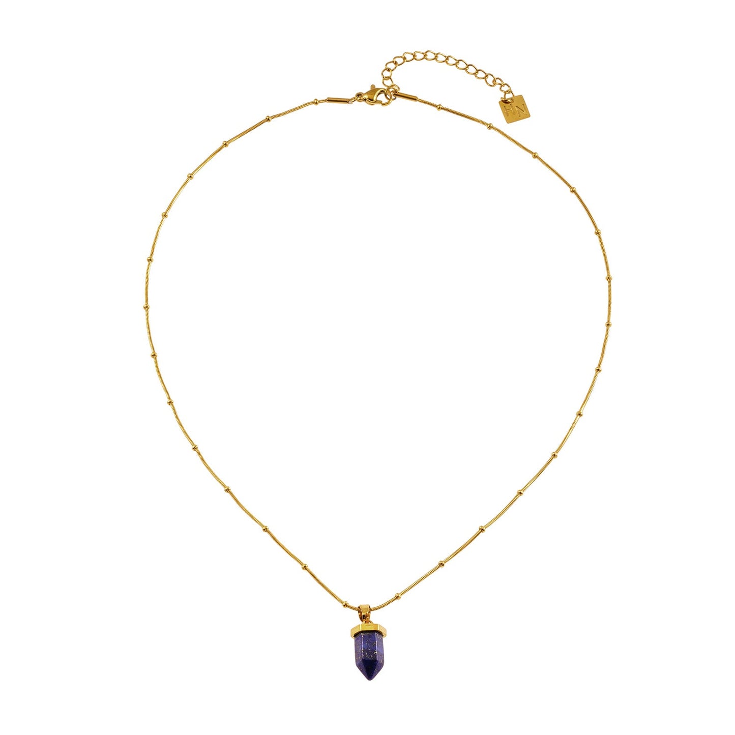 VIOLA : Collier avec pendentif en pierre de lapis-lazuli serti sur une chaîne perlée texturée peau de serpent