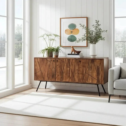 Buffet style Mid-Century en bois d'acacia