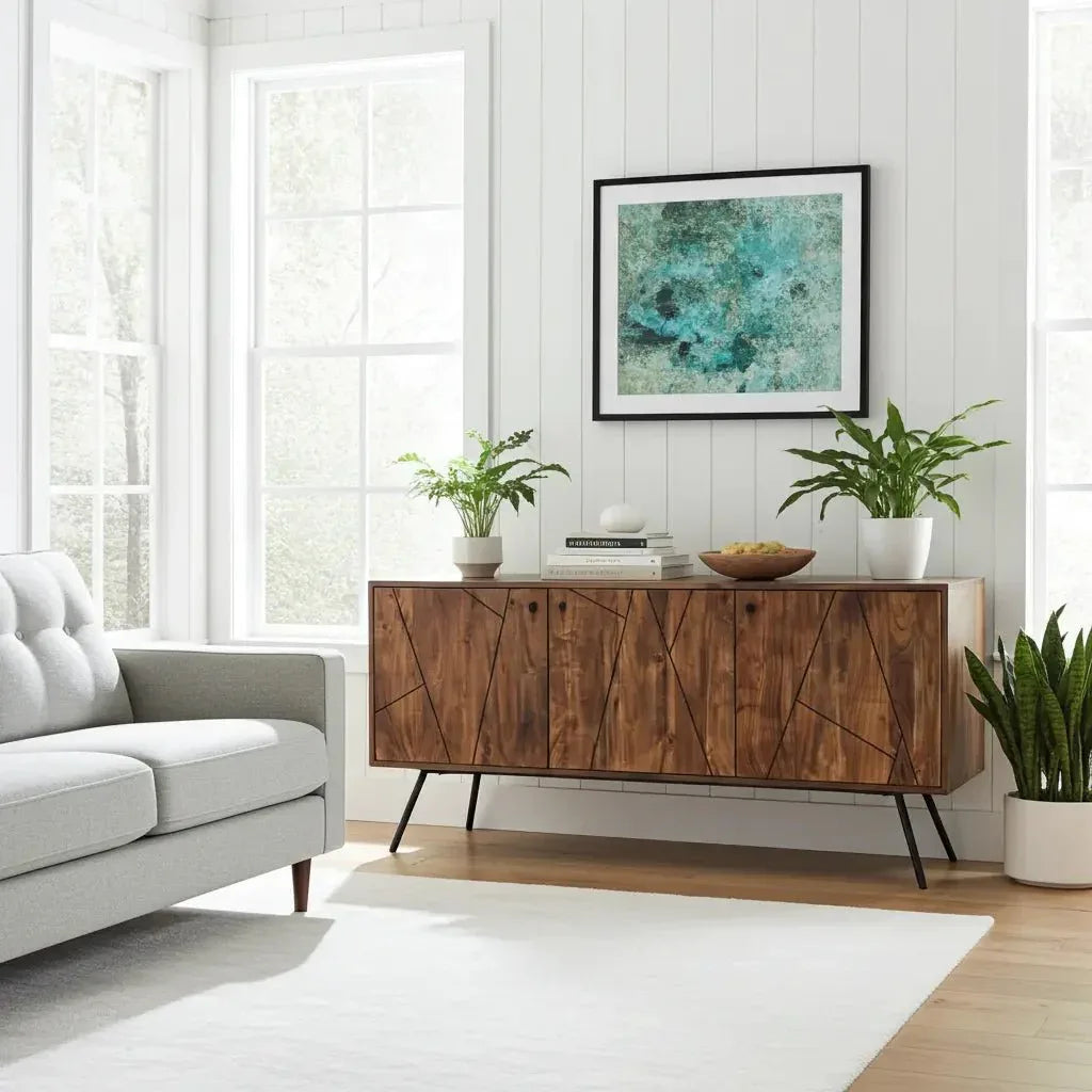 Buffet style Mid-Century en bois d'acacia