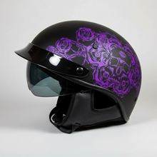 Casque demi-jet VOSS 707FRP Black Skull and Rose avec visière