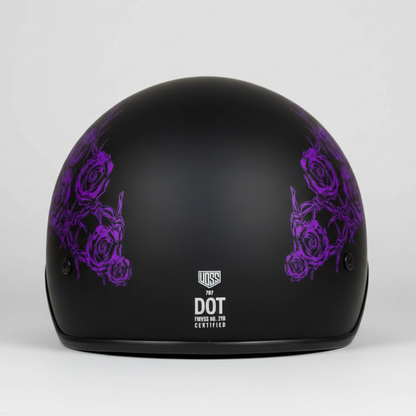 VOSS 707FRP Black Skull and Rose Half Helmet with Peak
