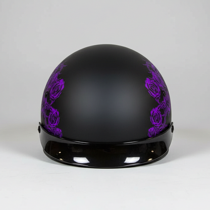 VOSS 707FRP Black Skull and Rose Half Helmet with Peak