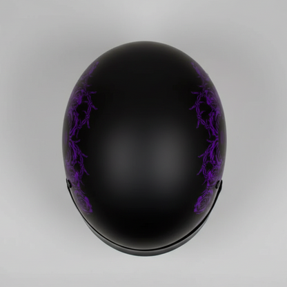 VOSS 707FRP Black Skull and Rose Half Helmet with Peak