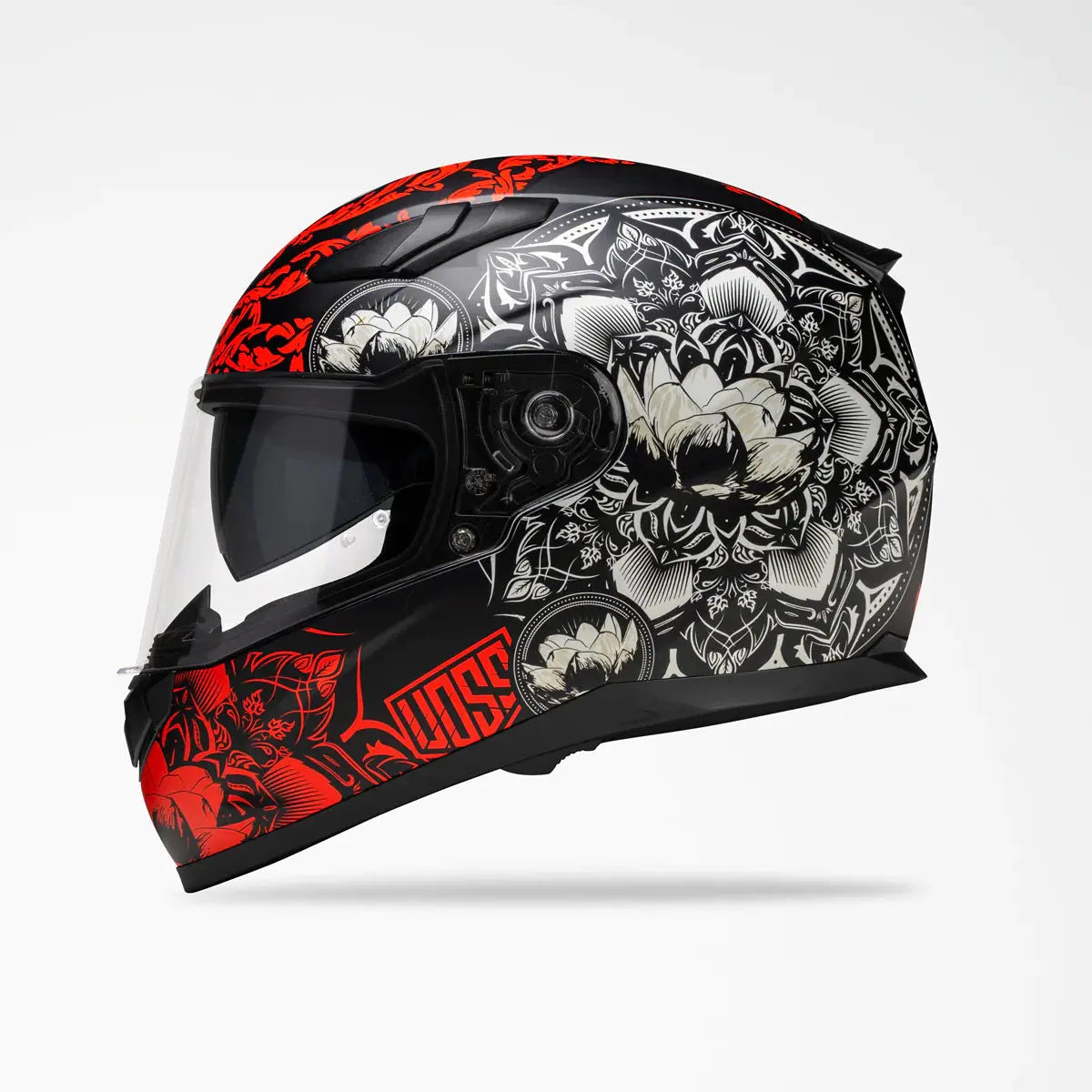 Casque de moto intégral mat VOSS 988 Moto-1 Red Mandala