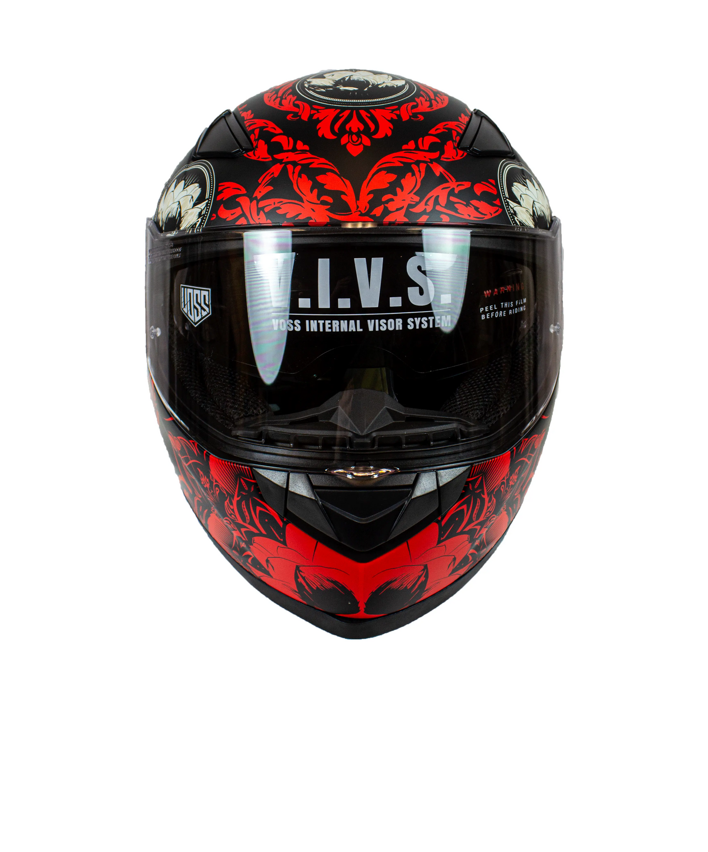 Casque de moto intégral mat VOSS 988 Moto-1 Red Mandala
