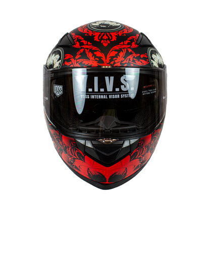 Casque de moto intégral mat VOSS 988 Moto-1 Red Mandala
