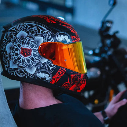 Casque de moto intégral mat VOSS 988 Moto-1 Red Mandala