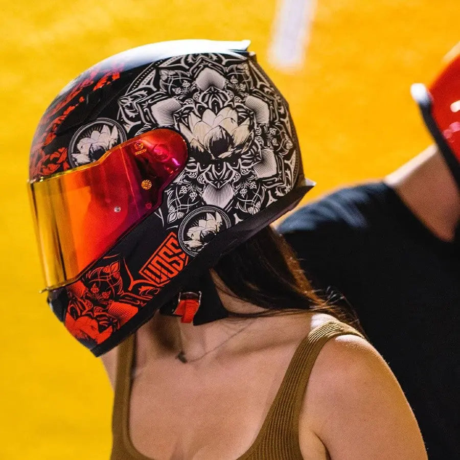 Casque de moto intégral mat VOSS 988 Moto-1 Red Mandala
