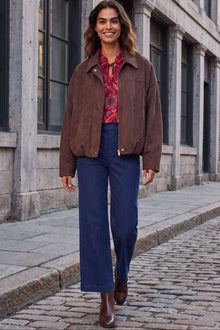 Valerie Brown Faux Suede Zip Oversize Jacket