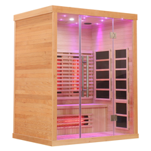 Blisspod | Venetian | Sauna intérieur à spectre complet en pruche du Canada de qualité supérieure à très faible champ électromagnétique | 11 chauffages | Réflexologie et chromothérapie | 3 personnes
