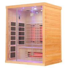 Blisspod | Venetian | Sauna intérieur à spectre complet en pruche du Canada de qualité supérieure à très faible champ électromagnétique | 11 chauffages | Réflexologie et chromothérapie | 3 personnes