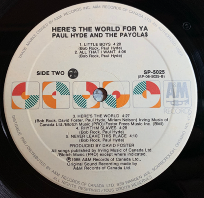 Paul Hyde And The Payolas – Here's The World For Ya - Original de 1985, Bonne affaire !
