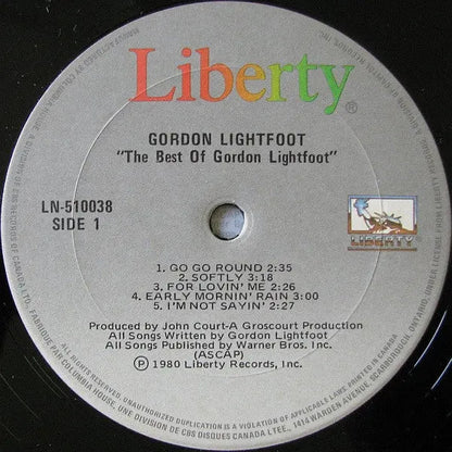 Gordon Lightfoot – The Best Of Gordon Lightfoot - 1980 Pressing