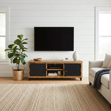 Meuble TV en bois de manguier avec porte en acier noir