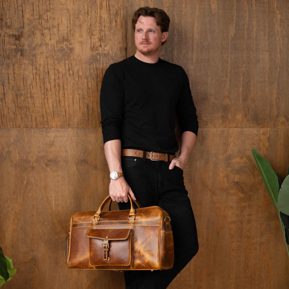 The Voyager Duffle - Cognac Full-Grain Distressed Leather Duffle Bag