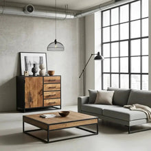 Commode in mango wood and black steel frame