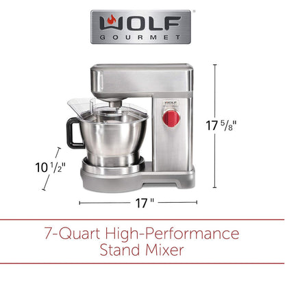 Wolf Gourmet High-Performance Stand Mixer WGSM100S 7-Quart Brushed Stainless Steel- Refurbished with Home Essentials Warranty