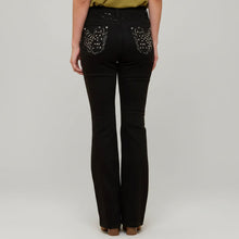 Jeans bootcut femme Westfield Eagle noir avec strass. Denim western brodé taille haute