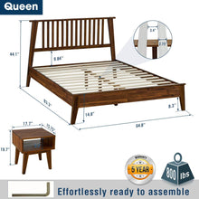 Ensemble de chambre à coucher Kaylin : lit en bois massif et table de chevet