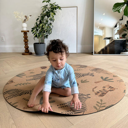 Jungle Adventure Round Baby Cork Mat | Play, Yoga & Stretch | 47" dia