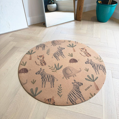 Jungle Adventure Round Baby Cork Mat | Play, Yoga & Stretch | 47" dia