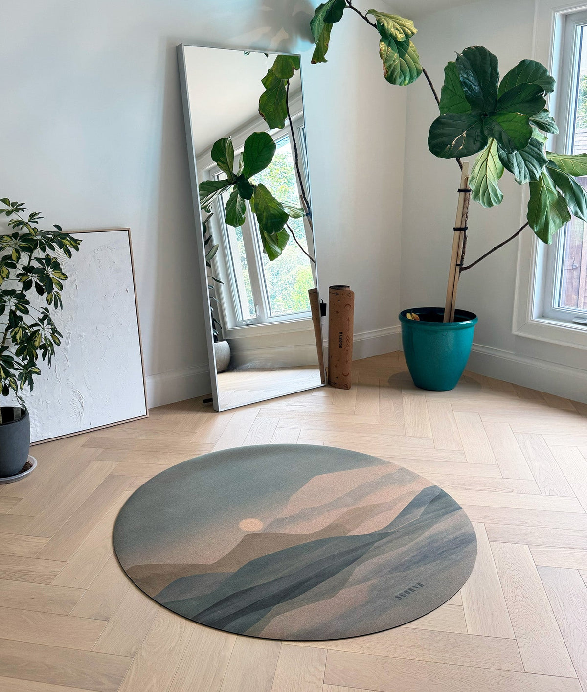 Soft Skies Round Cork Yoga Mat | Multi-use | 53" dia