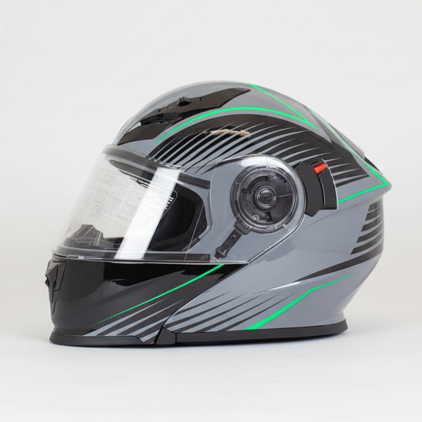 Casque de moto modulable West Coast Leather noir et vert