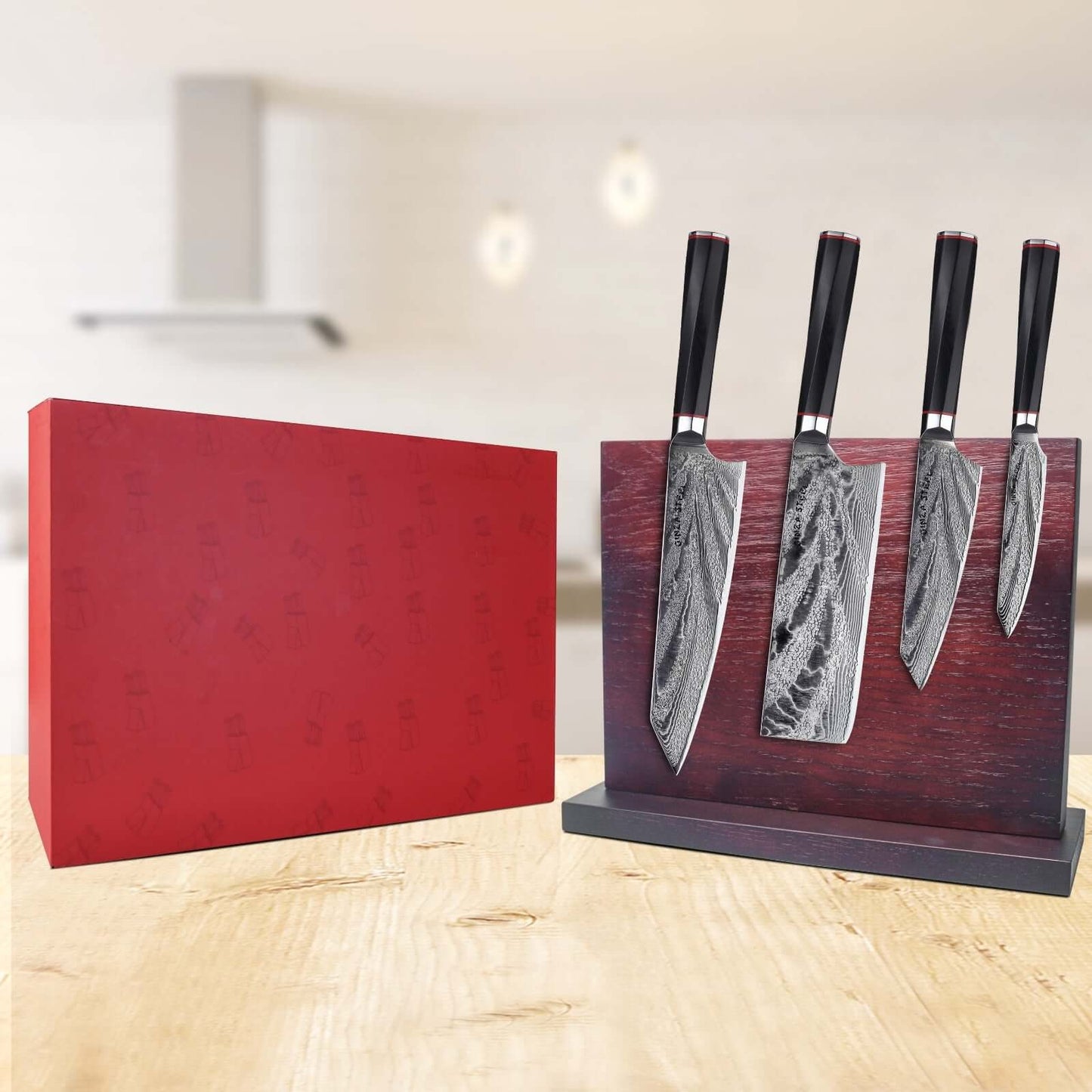 KATANA FIVE | Bloc de couteaux aimanté en bois | 5 pièces essentielles, dont 4 couteaux