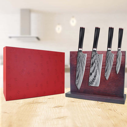 KATANA FIVE | Bloc de couteaux aimanté en bois | 5 pièces essentielles, dont 4 couteaux