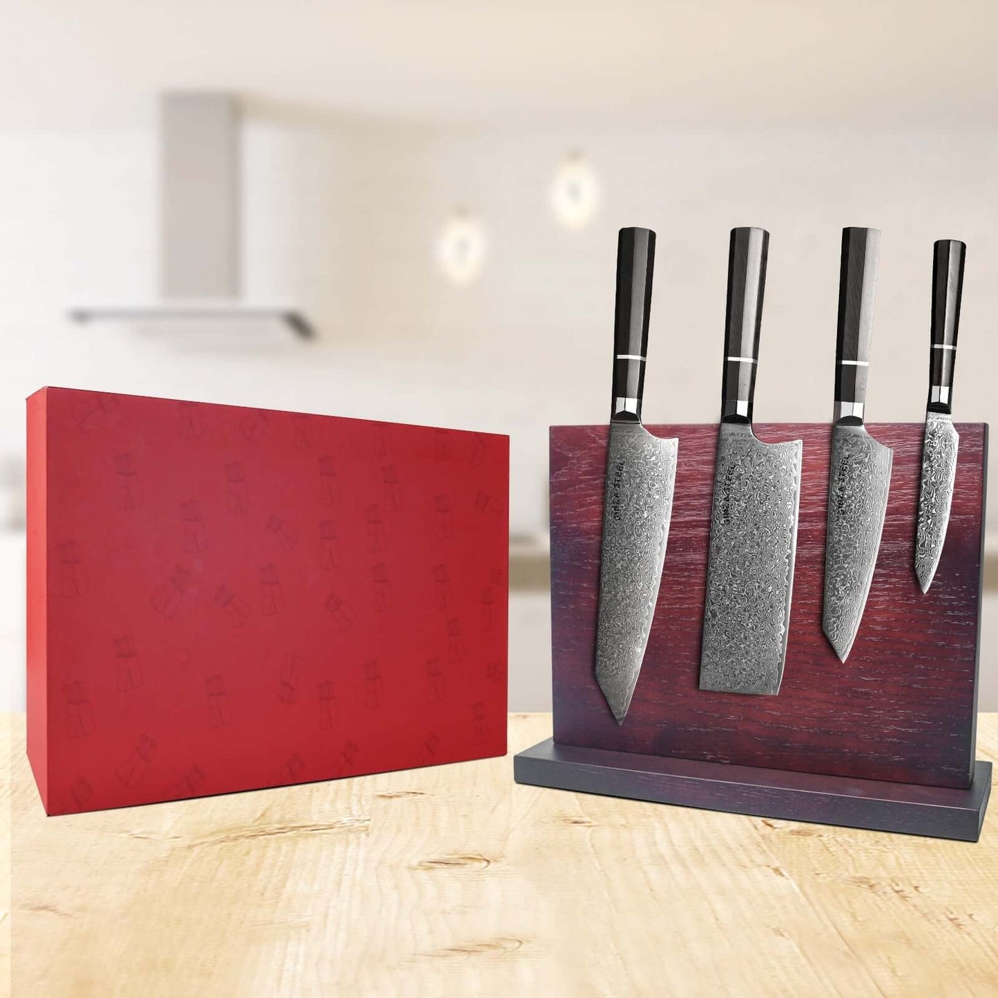 KASAI KOGATANA CINQ | Ensemble de 5 couteaux essentiels | 4 couteaux avec bloc magnétique en bois