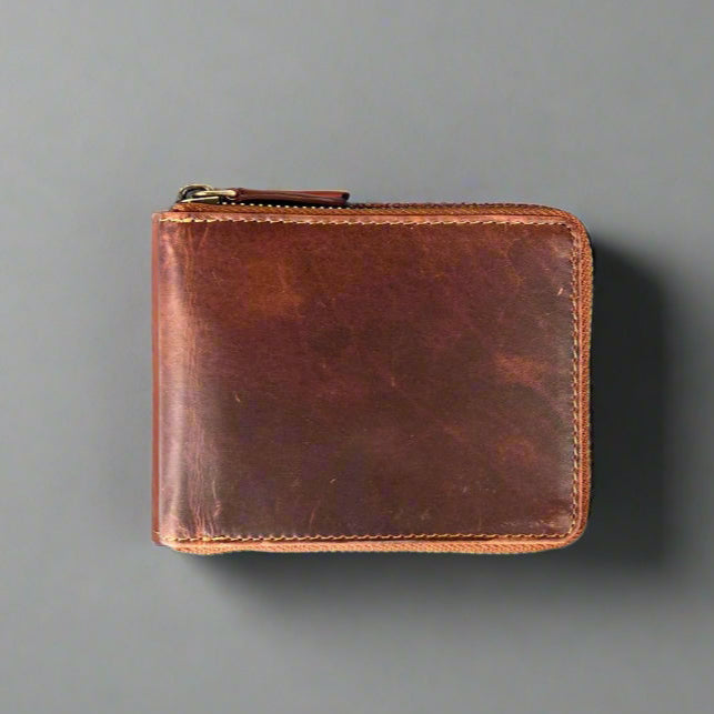 Portefeuille zippé en cuir de vache pour homme