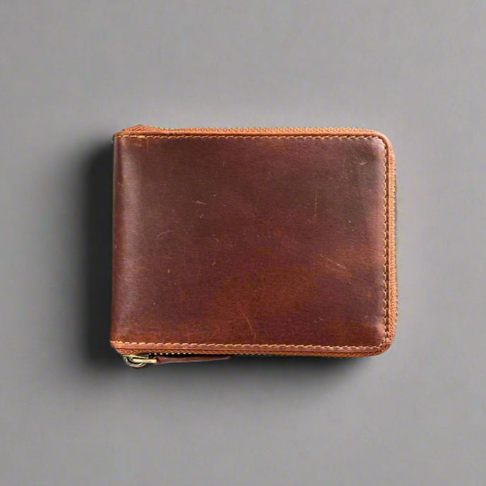 Portefeuille zippé en cuir de vache pour homme