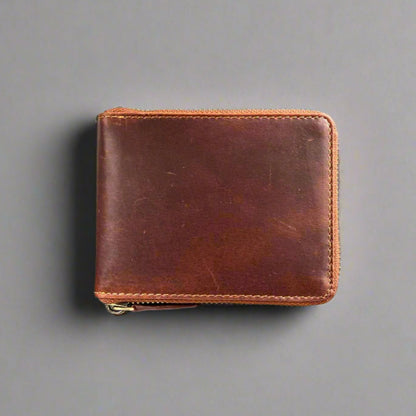 Portefeuille zippé en cuir de vache pour homme