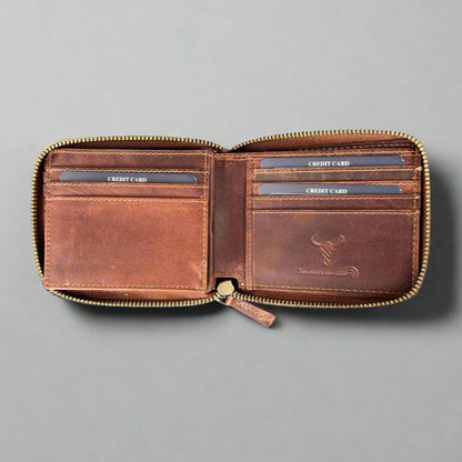 Portefeuille zippé en cuir de vache pour homme