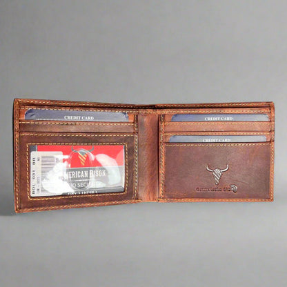 Portefeuille fin à deux volets en cuir de vachette pour homme